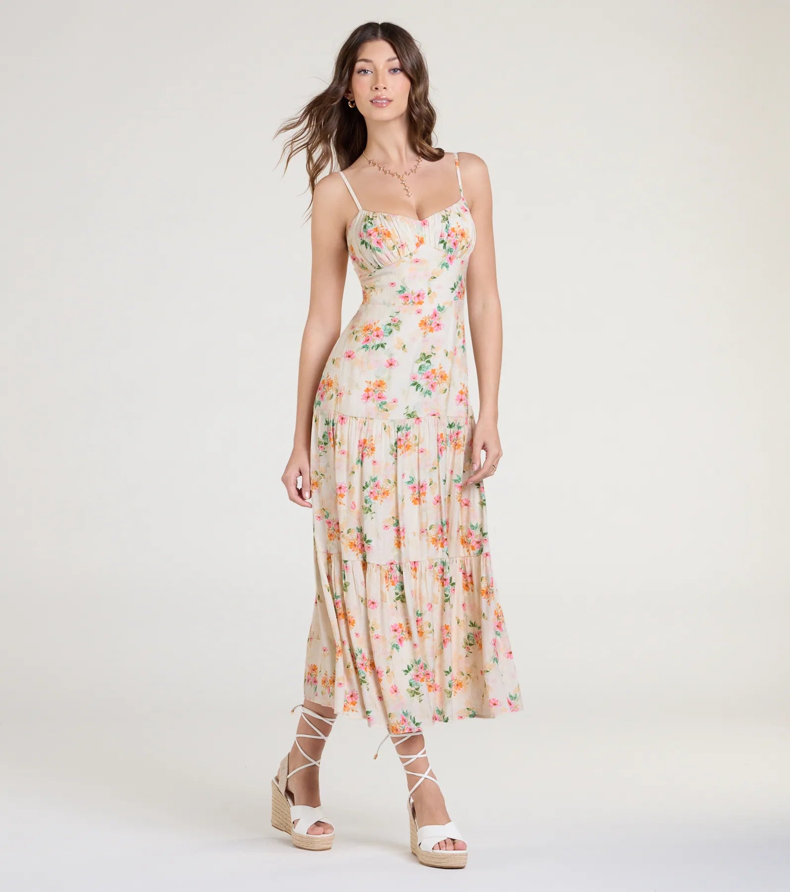 Delightful Directions V-Neck Floral Ruffled Midi Dress