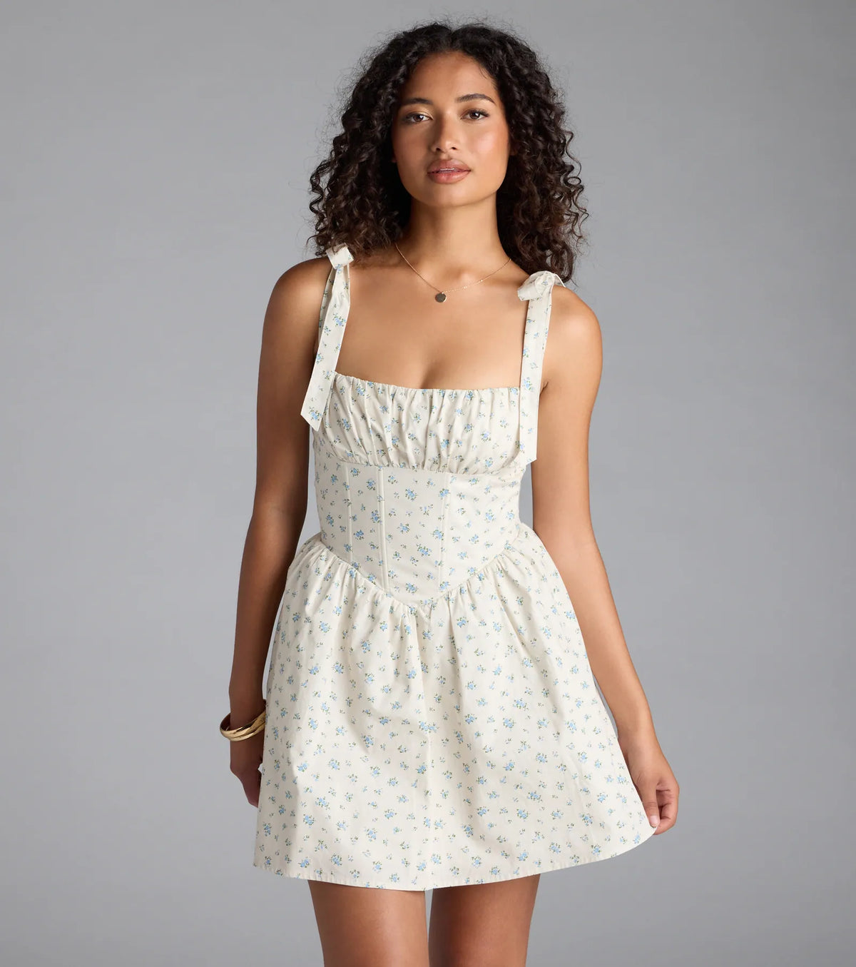 Flower Fields Lace-Up Corset Skater Dress
