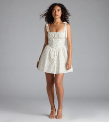 Flower Fields Lace-Up Corset Skater Dress