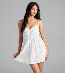 Here To Be Loved V-Neck Eyelet Skater Mini Dress