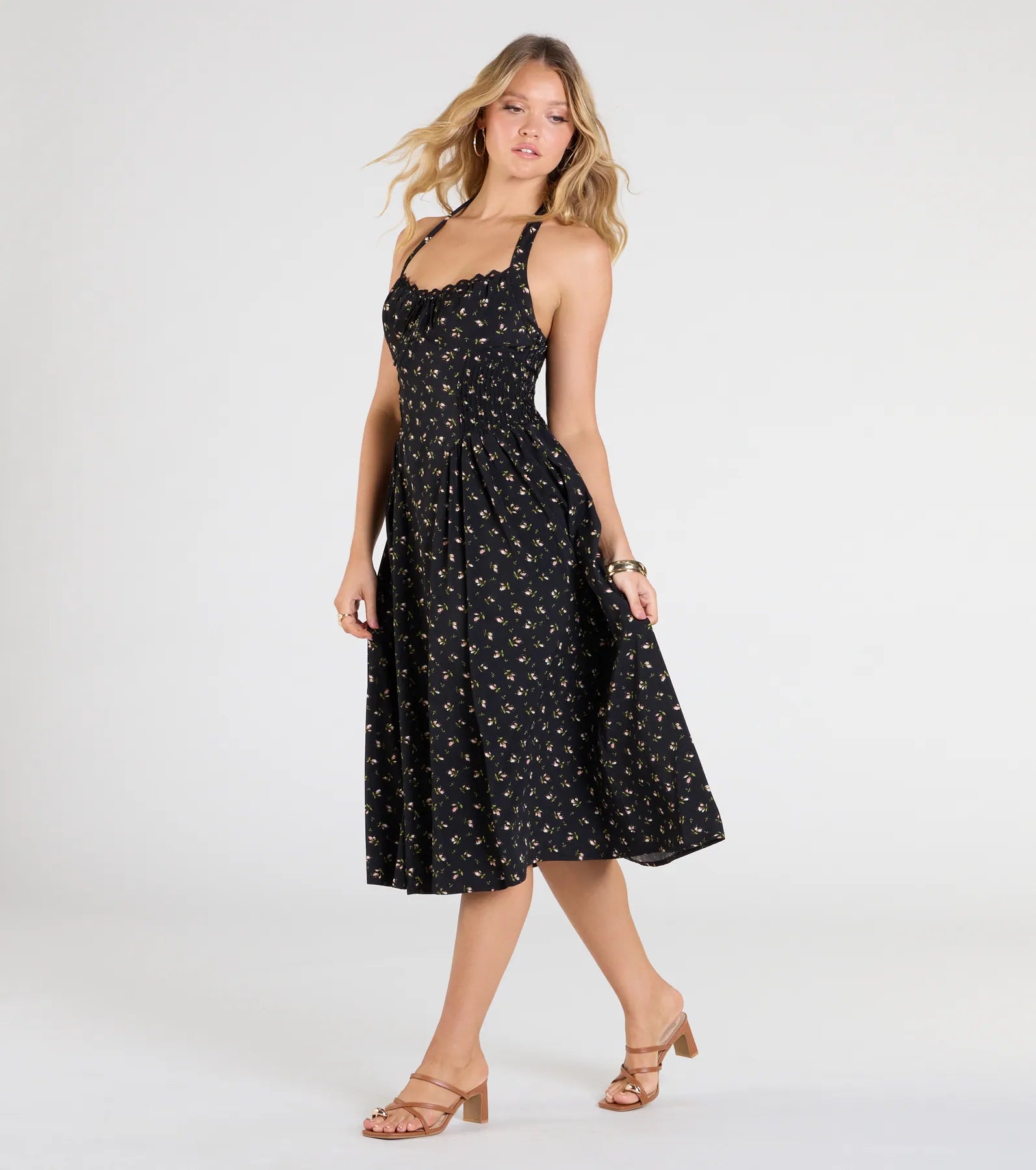 Set The Tone Halter A-Line Floral Midi Dress