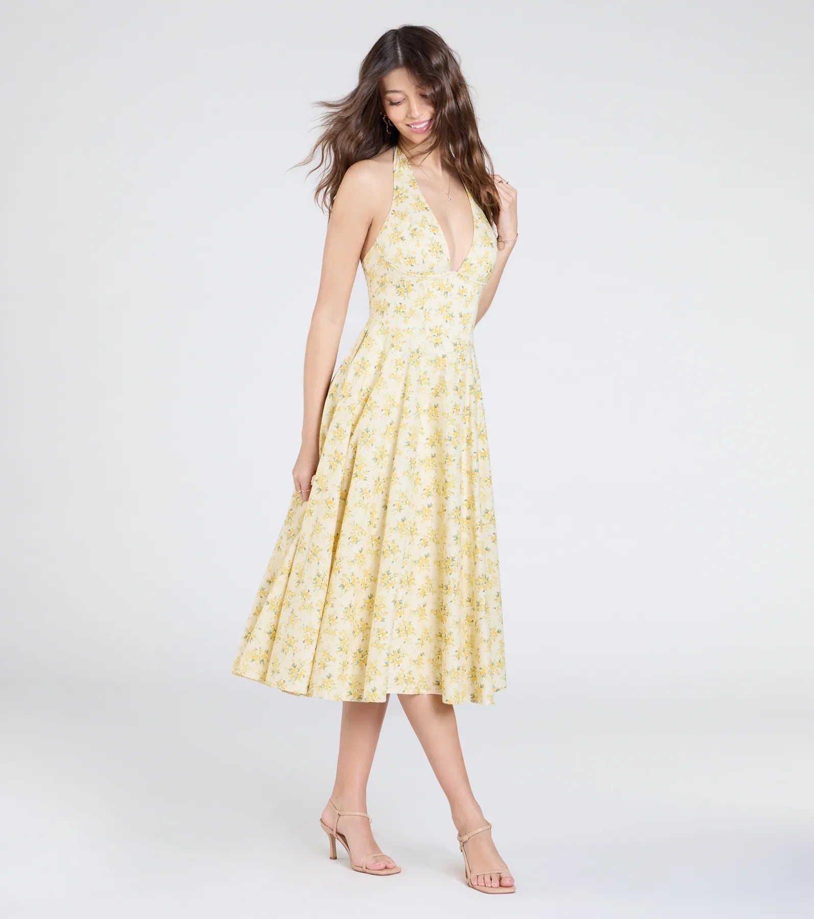 Set For Spring Halter Corset Floral Midi Dress