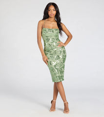 Touch Of Glamour Lace-Up Floral Sequin Midi Dress