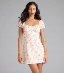 Floral Bliss A-Line Bow Mini Dress