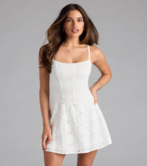 Sweet Lace-Up Cutout Eyelet Skater Dress