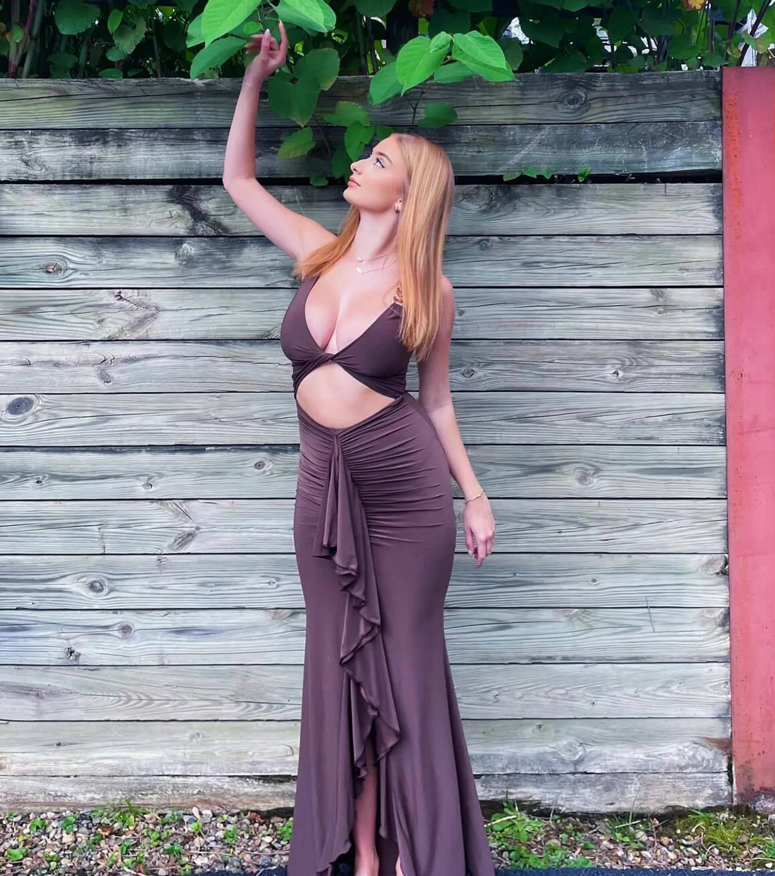 Showstopper Cutout Ruffle Slit Maxi Dress