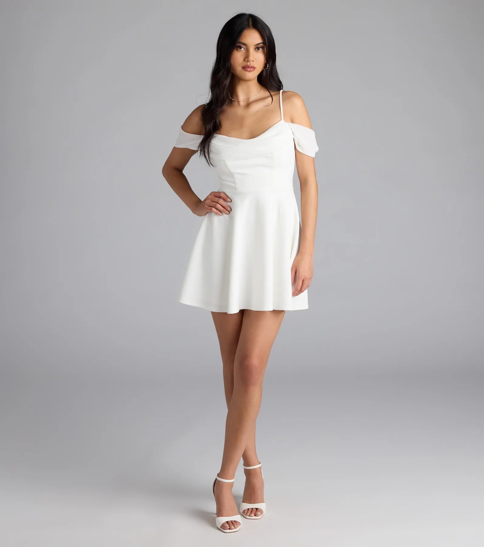 Sweet Touch Cold Shoulder Crepe Skater Dress