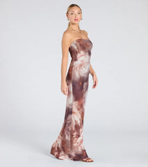 Make Your Debut Strapless Abstract Mesh Maxi Dress