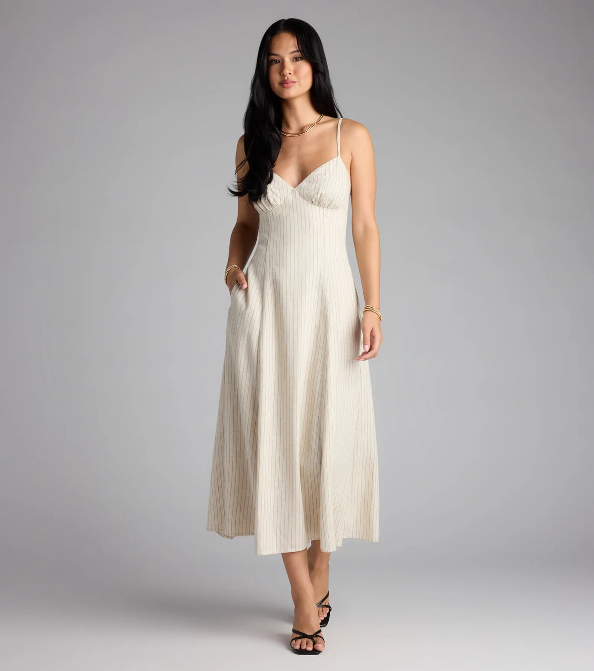 Chic Twist Tie-Back Striped Midi Dress