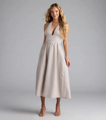 Cup Of Tea Striped Halter Midi Dress With Pockets