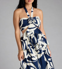 Bold And Beautiful Rosette Halter Cutout Maxi Dress