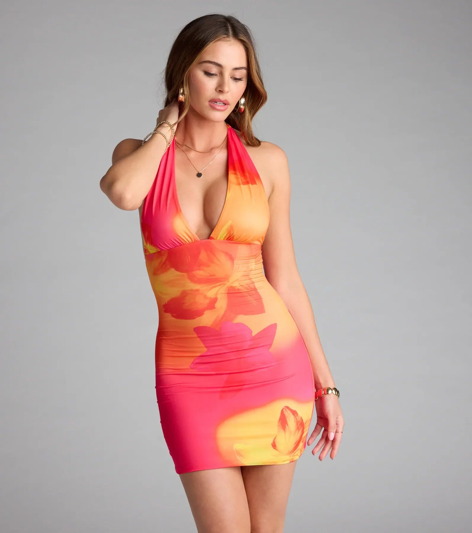 Major Heatwave Floral Halter Mini Dress