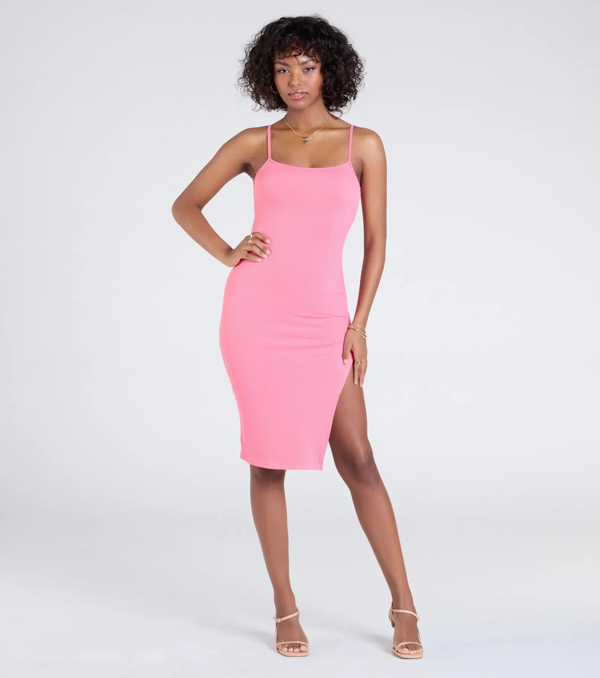 Stylish Staple Ribbed Knit Bodycon Midi Dress