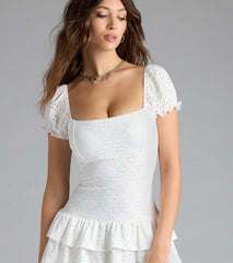 Charming Look Puff Sleeve Ruffled Skater Dress