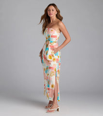 Jetset Babe Tropical Print Belted Maxi Dress