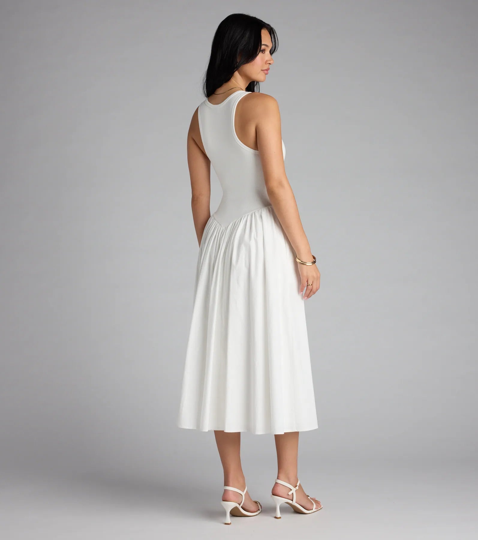 Romantic Sunny Days Crew Neck Poplin Midi Dress