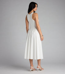 Romantic Sunny Days Crew Neck Poplin Midi Dress