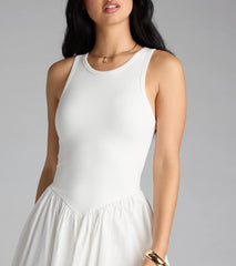 Romantic Sunny Days Crew Neck Poplin Midi Dress