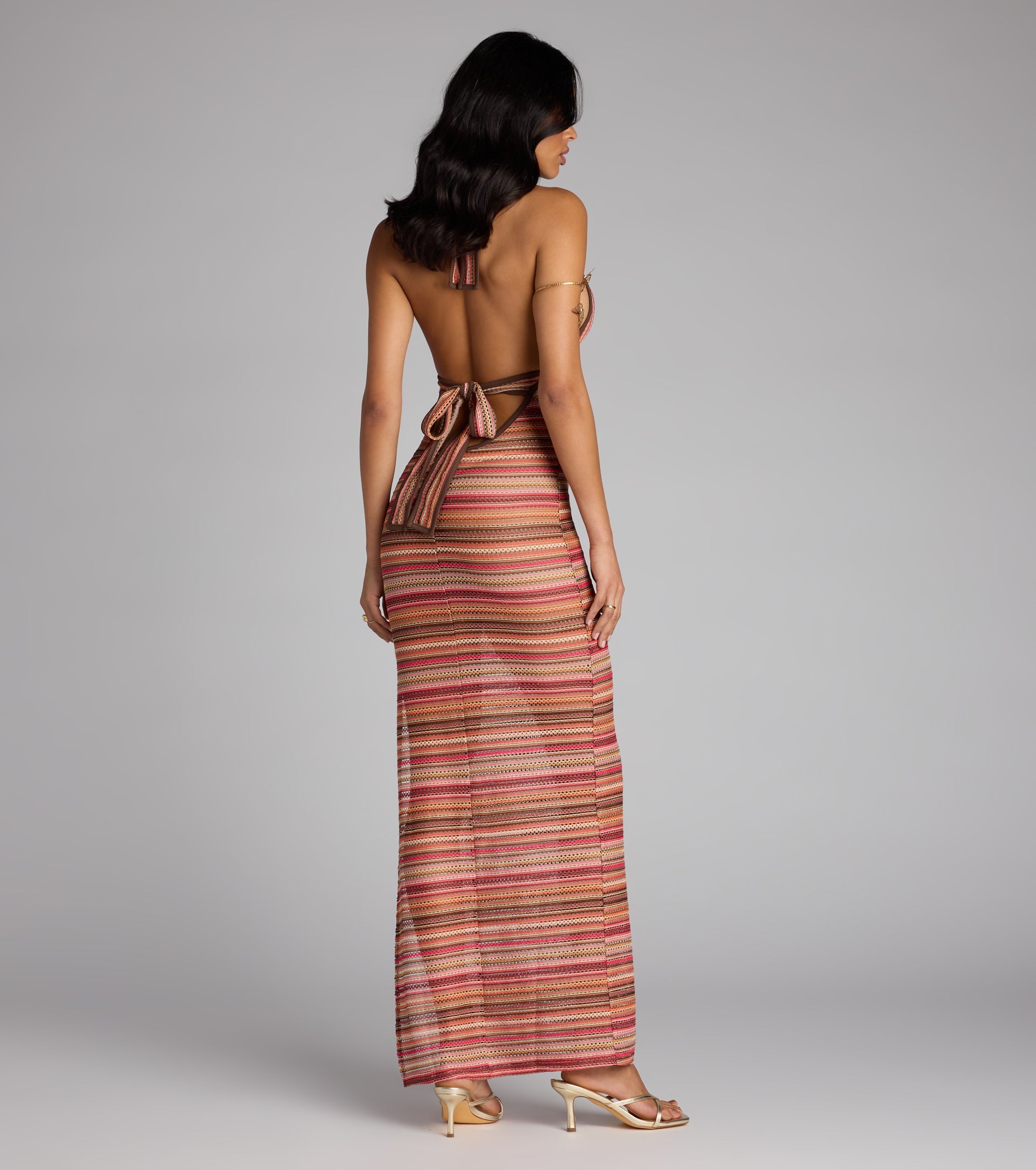 Sunkissed and Stunned Halter Striped Maxi Dress