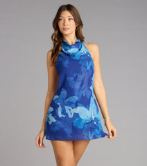 Ocean Bloom Halter Mini Dress