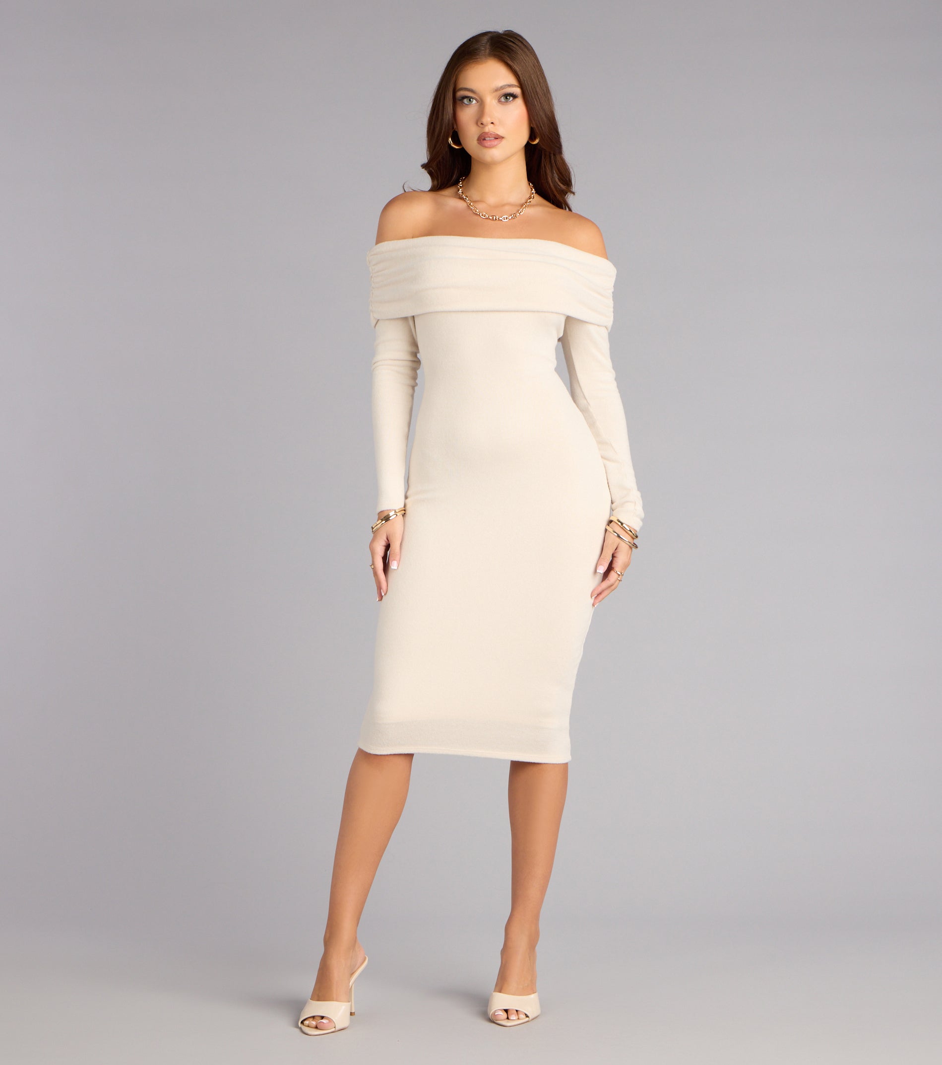Minimal Drama Off-The-Shoulder Midi Dress