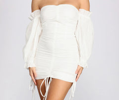 Off Shoulder Puff Sleeve Mini Dress