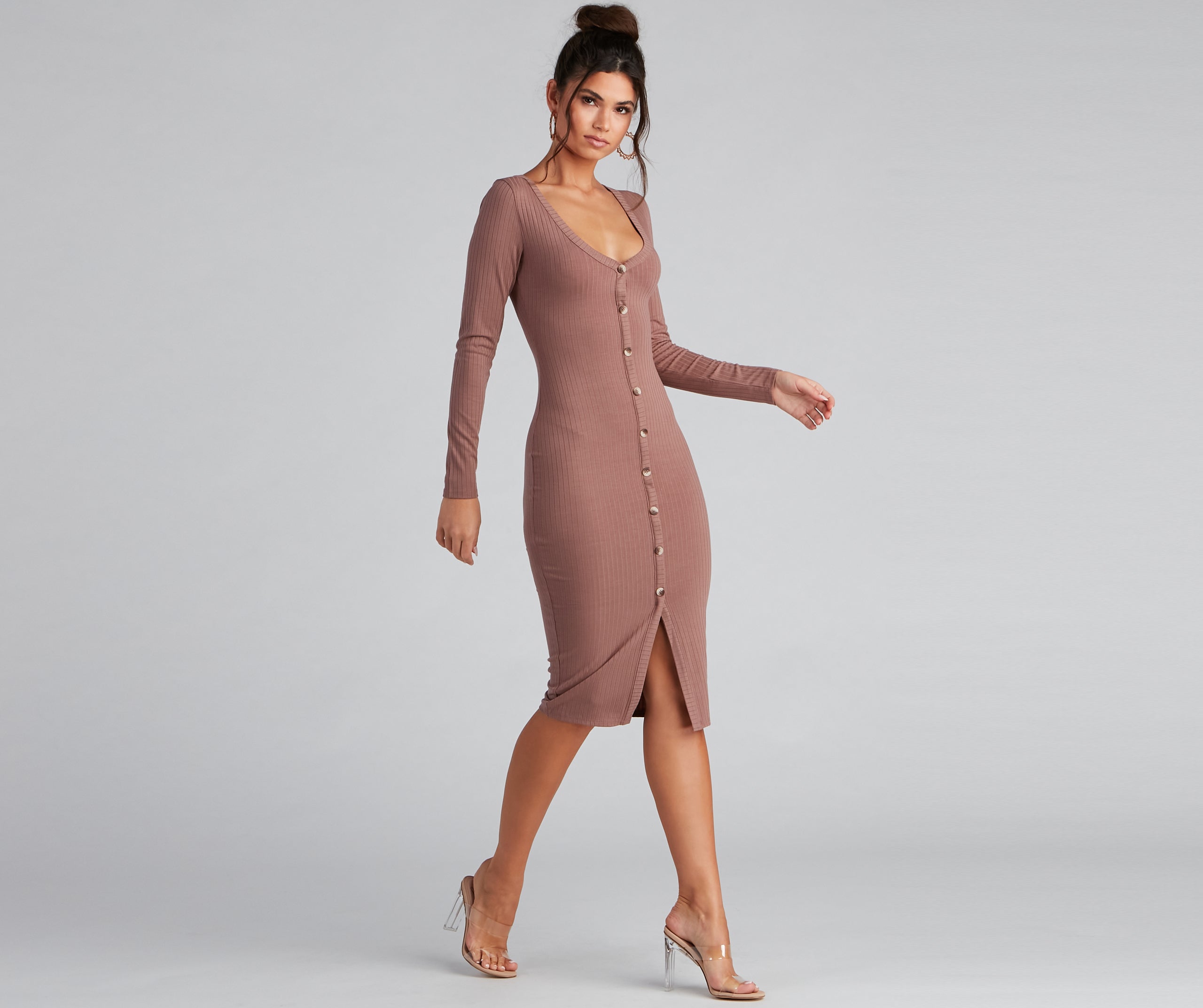Cute As A Button V-Neck Midi Dress