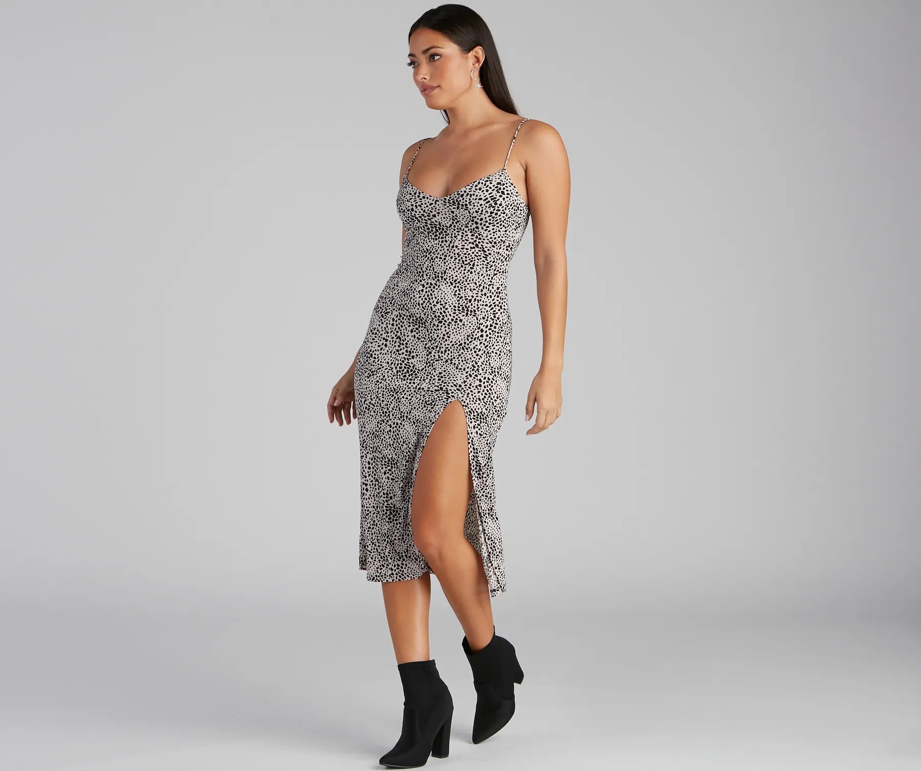 Steal The Spotlight Leopard Slit Midi Dress
