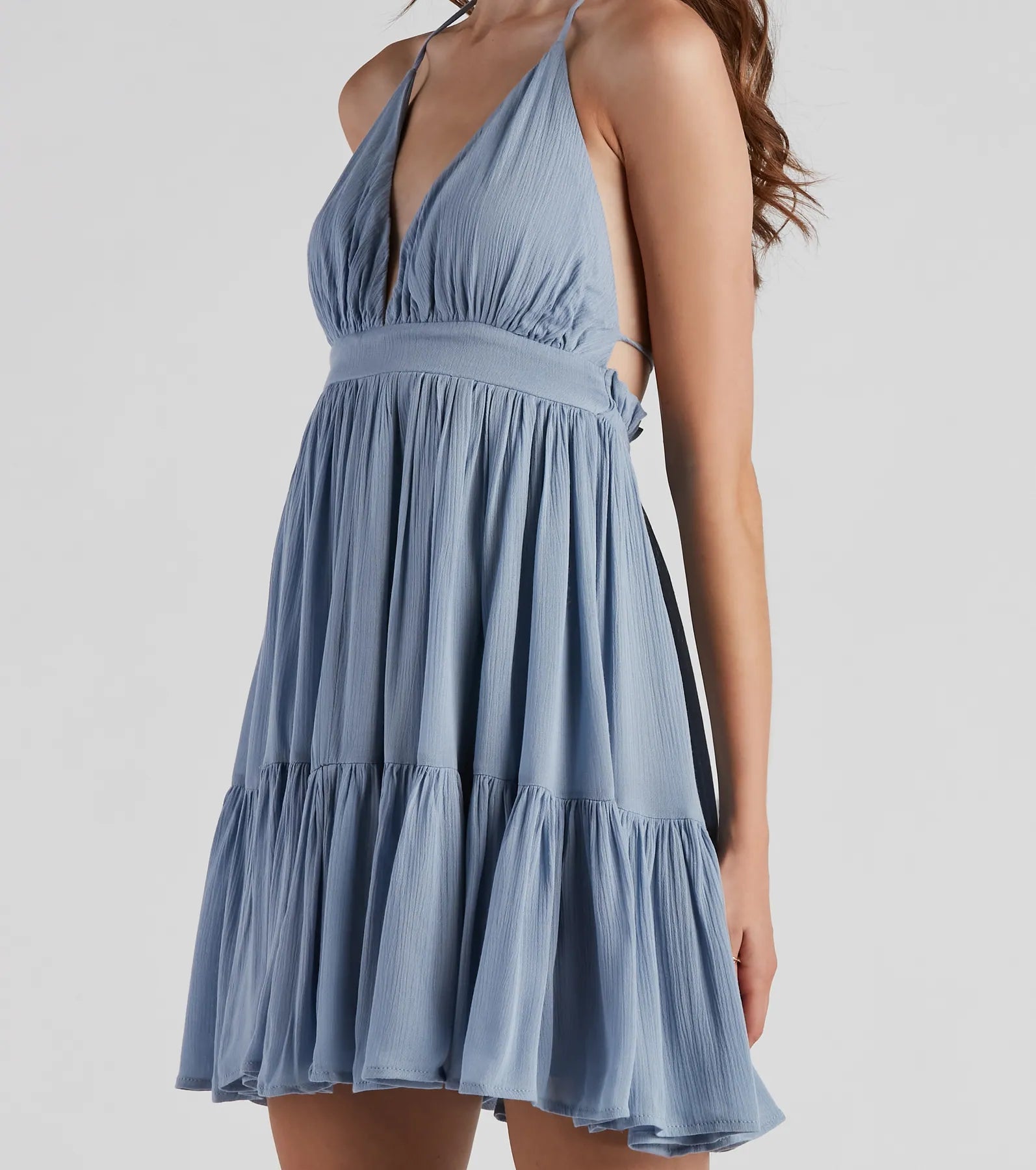 Spring Breeze Linen Halter Skater Dress