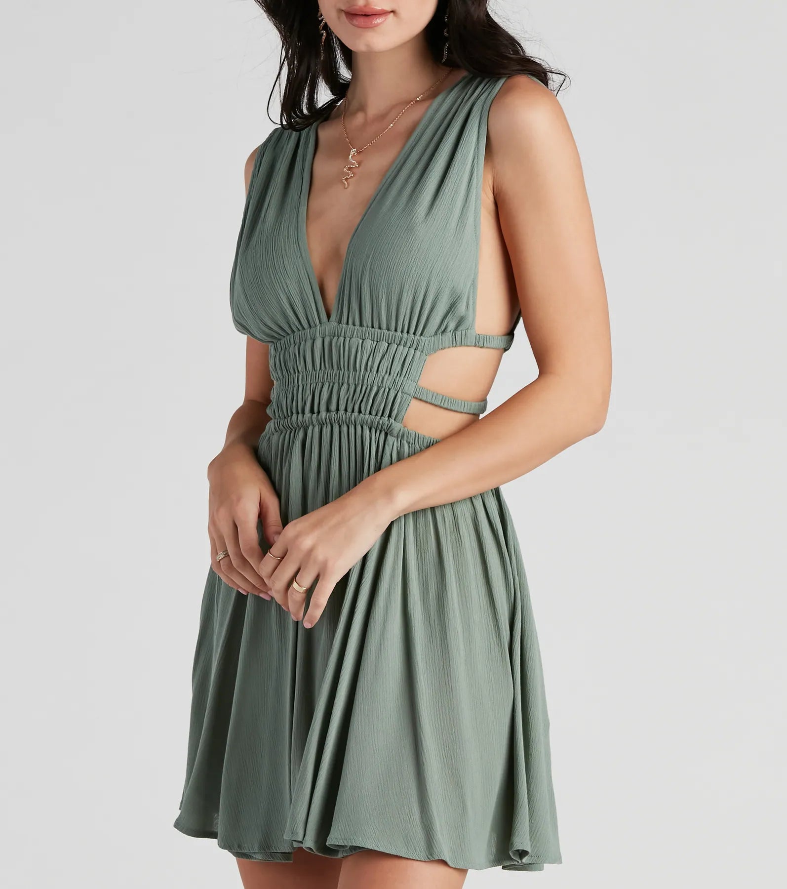 Set the Bar Linen Cutout Mini Dress