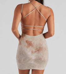 Trendy Neutral Tie-Dye Mini Dress