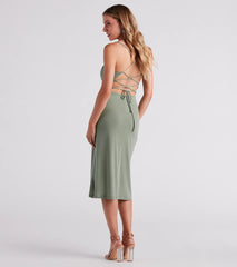 Pretty Deets Crepe Lace-Up Midi Dress