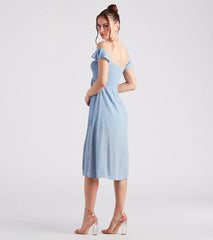 Just Peachy Keen Off-The-Shoulder Midi Dress