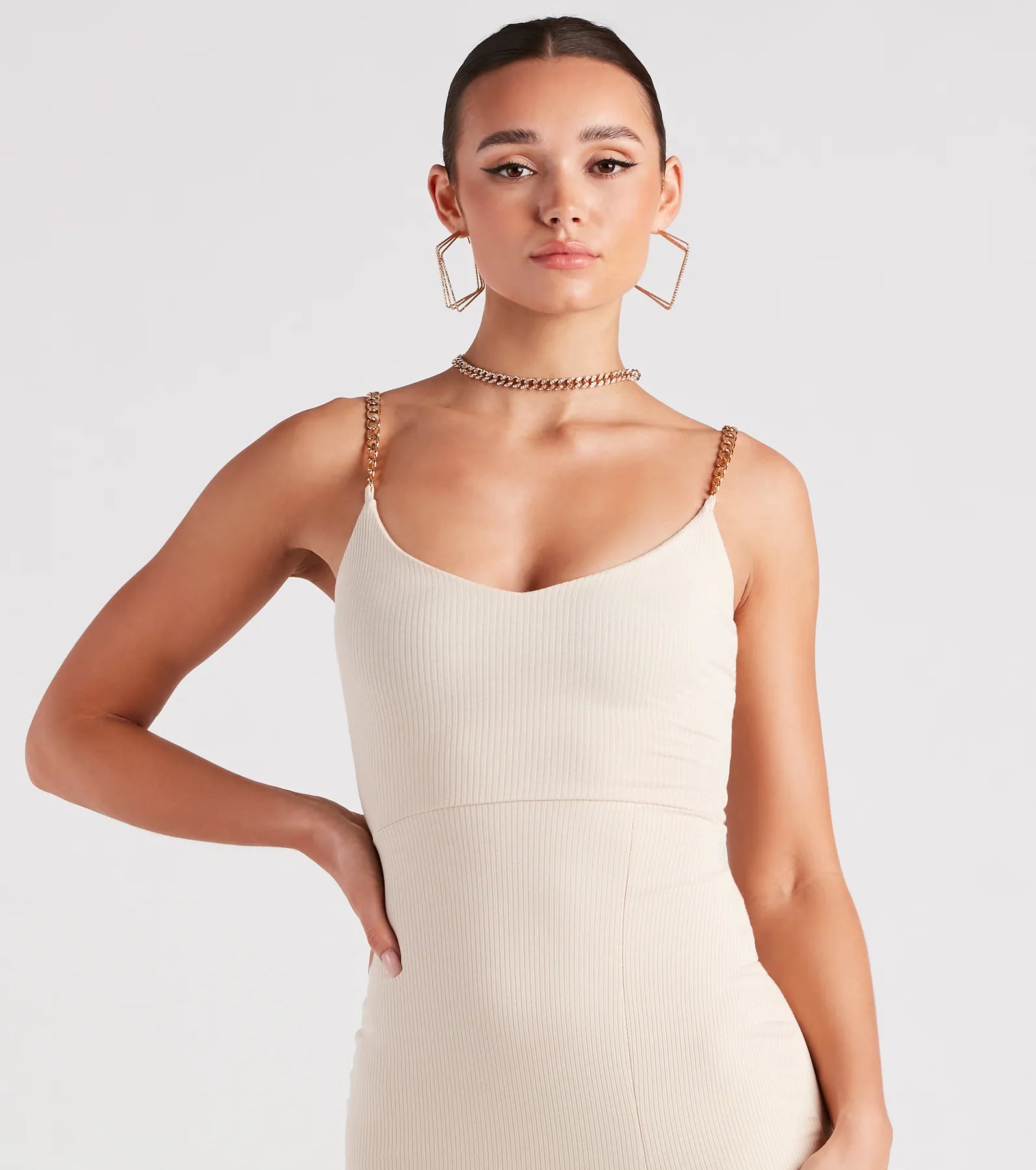 Stylish Links Chain Strap Midi Dress