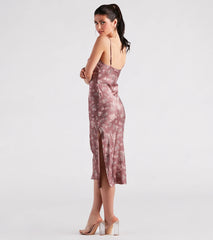 Dreamy In Floral Satin Midi Dress