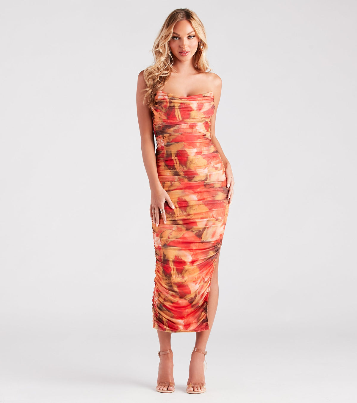 Artistic Muse Abstract Strapless Midi Dress