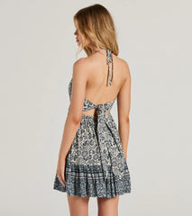 Sway With Me Halter V-Neck Paisley Skater Dress