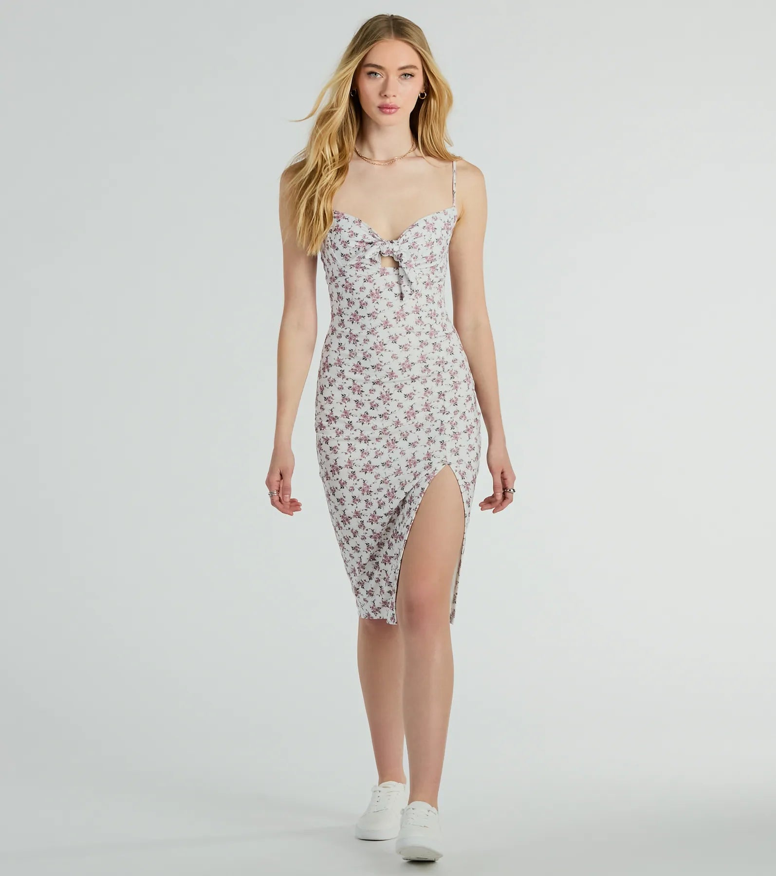 Frolic In Floral Tie Midi Dress