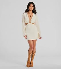 Perfect Vacation Long Sleeve V-Neck Cutout Mini Dress