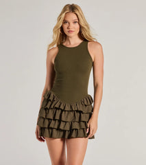 Here To Flirt Drop Waist Ruffled Skater Dress