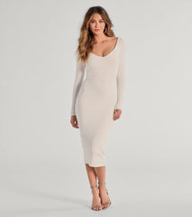 Sleek Vibes Off The Shoulder Knit Midi Dress