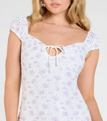 Flirty Effect Cap Sleeve Bodycon Floral Mini Dress