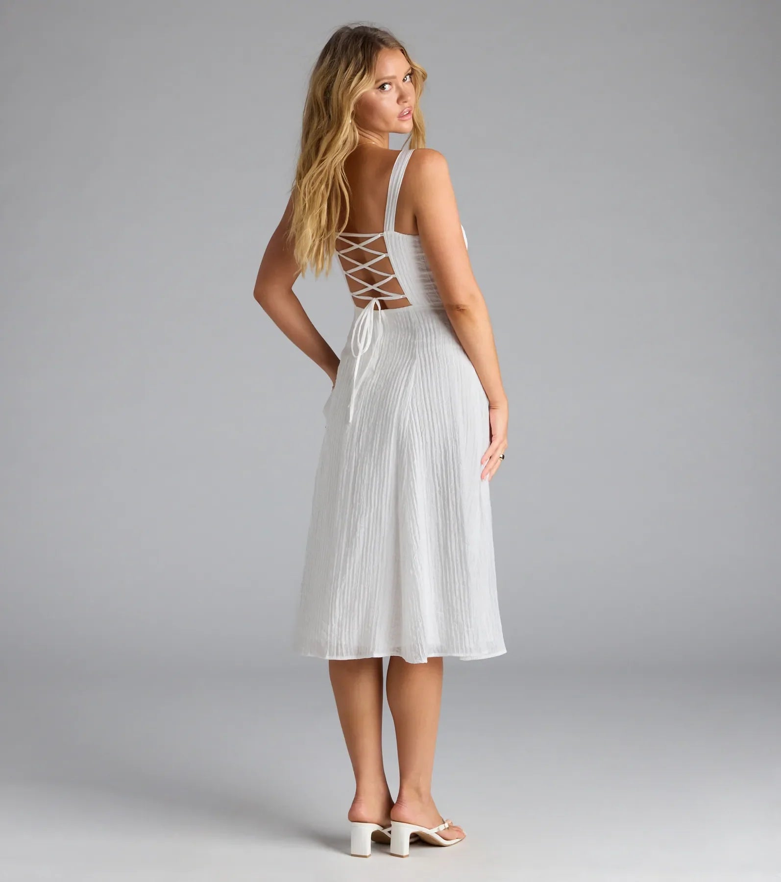 Spring Fling Corset Tie A-Line Midi Dress