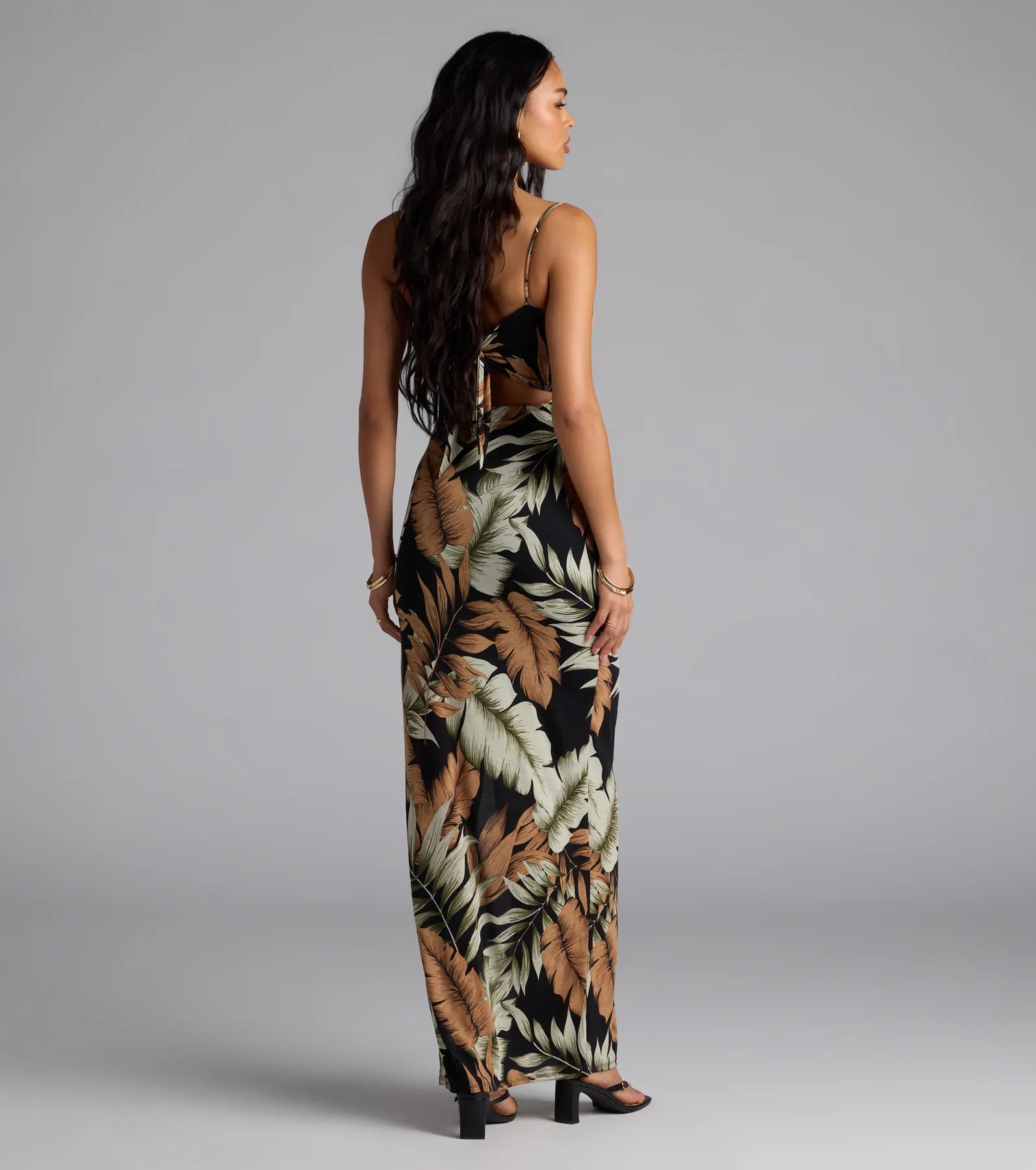 Destination Cutie Tropical Cutout Slit Maxi Dress