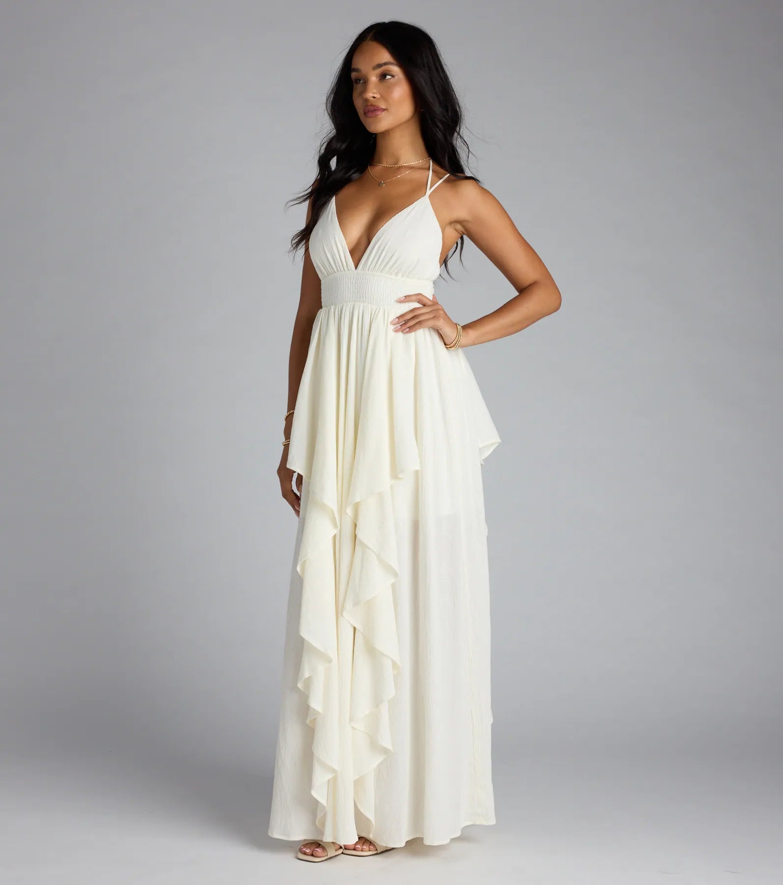 Just Like A Dream Strappy Back Ruffled Maxi Dress