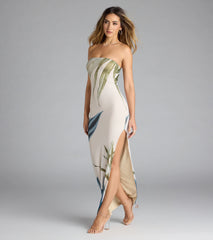 On A Vacay Strapless Tropical Slit Maxi Dress