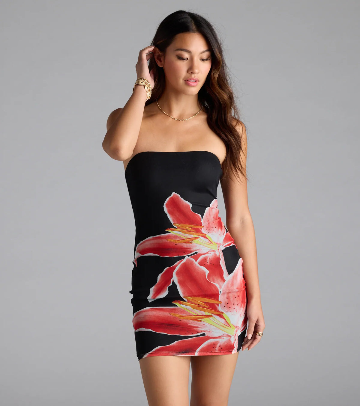 Sun Kissed Strapless Floral Bodycon Mini Dress
