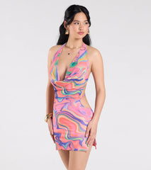 Bring The Heat Halter Open Back Abstract Mini Dress