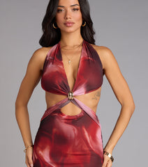 Daring Babe Abstract Print Cutout Mini Dress