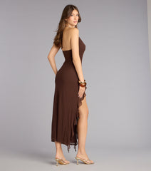 Sultry Motion Mesh Halter Midi Dress